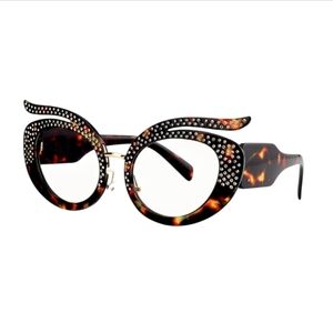 Vooglam Christine Tortoise Shell Rhinestone Cat-Eye Eyeglasses Frames
